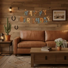 1set Western Cowboy Theme Outdoor Party Decorations, Happy Birthday Banner, Vintage Horse Cowboy Rodeo Party Supplies, Boys Cowboy Hat And Horse Garland, Birthday Party Decorations, Wall Hangings, Room Decor, Birthday Party - Camel - View 5