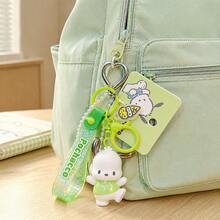 MINISO Sanrio Pochacco 綠色亮片掛繩鑰匙圈，可愛角色迷你公仔包飾吊飾，附 Pochacco 吊牌與綠色夾扣鉤，背包錢包配件，返校禮物 - 樣式 2 - 查看 2