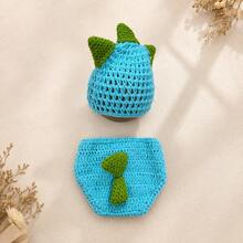 Newborn Photography Costume Props, Dinosaur 2-Piece Set Including Hat And Diaper Cover, Knitted Baby Clothes, Studio And Home Photo Props Accessories, Party Gift - Multicolor - View 7