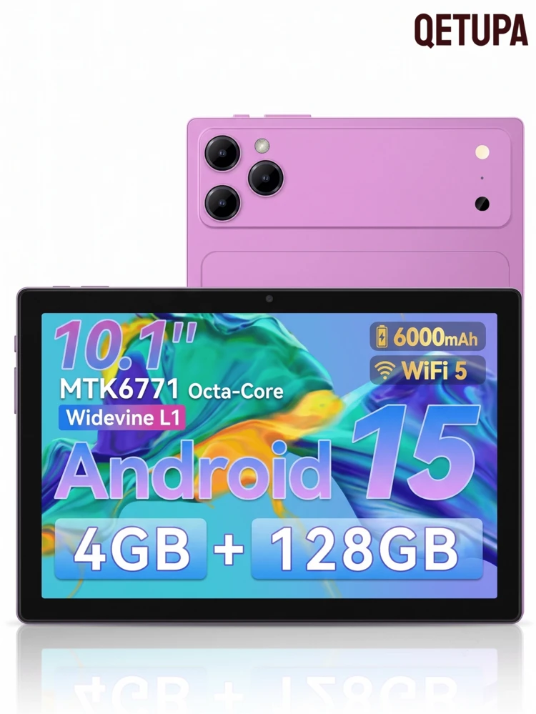 Qetupa 10.1-Inch Android 15 Tablet PC, 4GB RAM + 64GB/128GB ROM