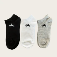 1/3/5/6/10/15 pares de calcetines cortos suaves de unicolor unisex, amigables con la piel con gráfico de caballo, calcetines deportivos casuales versátiles para uso diario o actividades al aire libre, adecuados para todas las estaciones - Multicolor - Ver 3