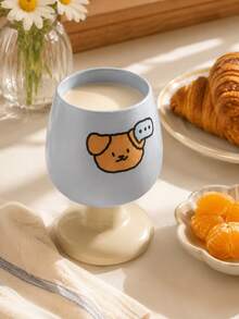 1pc Cute Cat & Dog Print Ceramic Goblet, Kawaii Aesthetic Pedestal Coffee Cup, Color Block Cute Mug For Latte, Milk, Matcha, Cappuccino & Tea, Room Decor, Desk Decor, Birthday Gift For Women, Cat Dog Lovers, Teen Girls, Home Kitchen Decor, Home Drink - Cartoon Goblet - View 5
