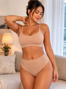 Kit 2 Calcinha Modeladora Fio Duplo Cós Alto Cintura Alta Seca Barriga em Vestido Lingerie Conforto Moda Intima Premium - Bege - Visão 2