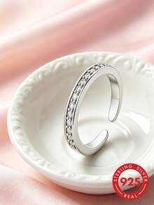 1pc S925 Sterling Silver Inlaid Row Diamond Open Ring, Fashionable Luxury Niche Exquisite Personalized Minimalist Elegant Ins Cold Style Daily Wearable Stackable Jewelry Accessory Casual Party Versatile Gift - Drilling Machine - View 10