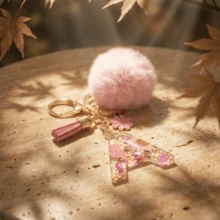 1pc Pink Glitter Letter Keychain (A-Z) - Dried Flower Shell Resin Letter Charm With Pop Pom Pom, Leather Tassel And Oil-Drip Daisy Beetle Accessory, Fashion Key Ring, Suitable For Bags/Cars, Cute Gift For Women And Mothers - Multicolor - View 6