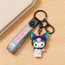 MINISO Sanrio Kuromi 黑色亮片掛繩鑰匙圈，可愛角色迷你公仔包飾吊飾，附 Kuromi 標籤與黑色夾扣鉤，背包錢包配件，開學季禮物 - 樣式 4 - 查看 5