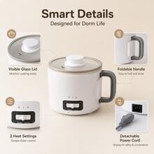 OCTAVO 1L Mini Electric Hot Pot With Steamer, 450W-500W Portable Electric Cooker, 2 Heat Settings, Compact Cooking Pot For Dorm Room, Rental Apartment, Ramen, Soup & Back-To-School Meals - US B Type Plug(110-127V) - View 5