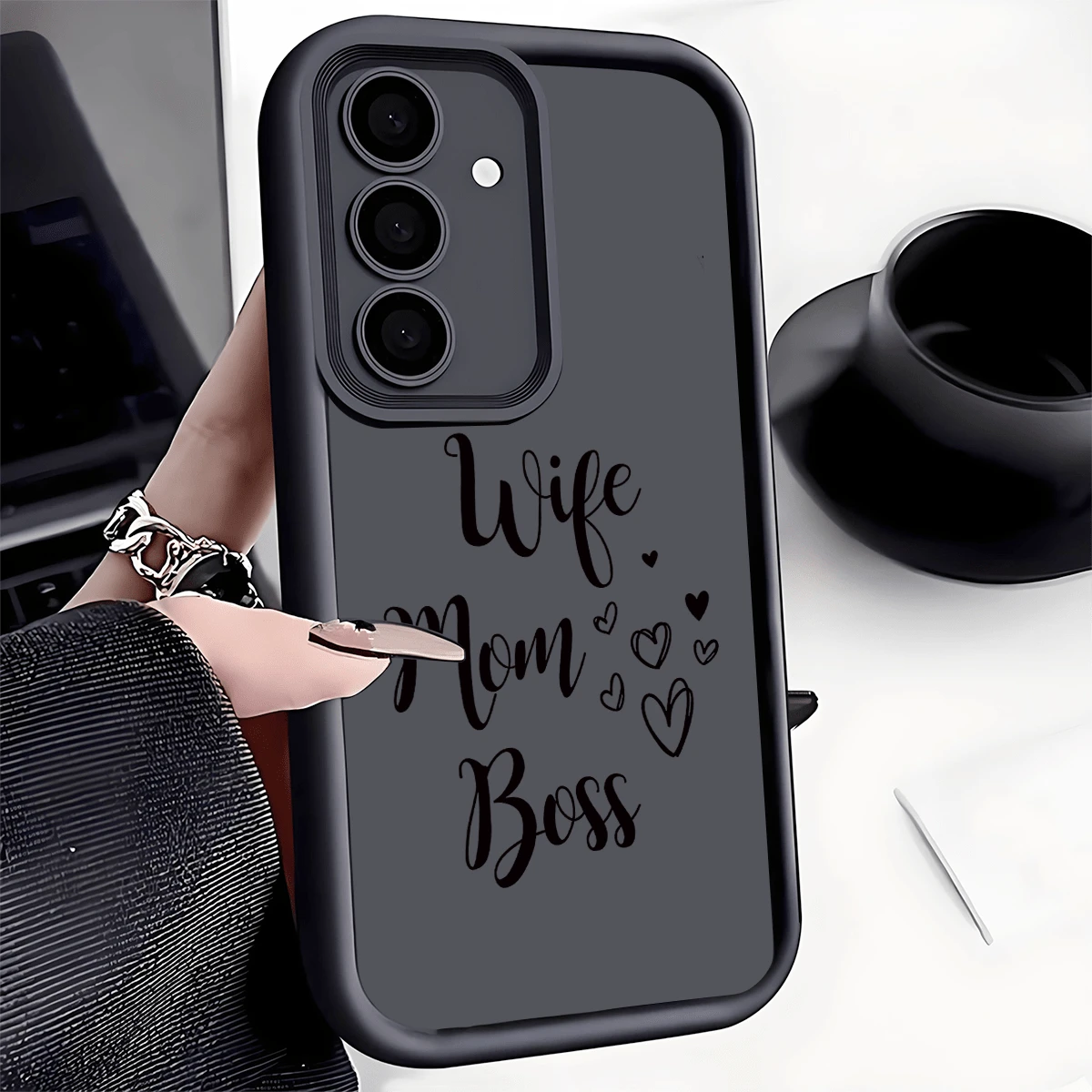 Creative Slogan Heart Full Coverage Anti-Drop Phone Case Thick Anti-Slip Protective Cover Compatible With IPhone Honor Galaxy - Black - View 1