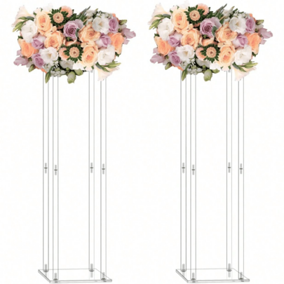 Wedding Flower Stand Acrylic Veneer Acrylic Vase Pillar Geometric Centerpiece Decor Rack T-Shaped Tabletop Event Reception Floral Display Stand Party Decoration Home Use