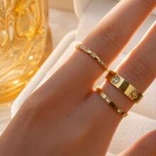2026 New 14K Gold 3 Diamond & 8 Diamond Square Ring, Waterproof Stainless Steel Material, Won't Fade, Suitable For Daily Wear, Party Occasions And As Mother's Day Gift - Butterfly - View 6