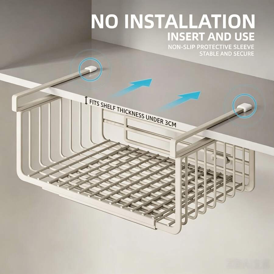 1pc Adjustable Expandable No-Drill Hanging Rack, Wall-Mounted Storage Basket, Multi-Functional Organizer For Kitchen Cabinets, Refrigerator, Laundry Room And Food Pantry - View 1