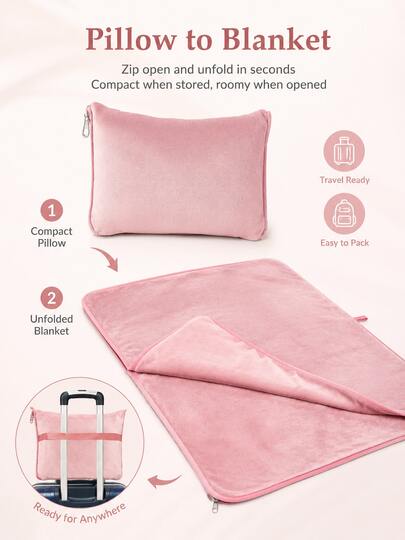 Travel Blanket And Pillow, Premium Soft, All-Purpose Travel Blanket, Resting Blanket, Equipped With Luggage Strap And Backpack Hook, Suitable For Various Travel Scenarios Such As Car Travel And Air Travel, Gift