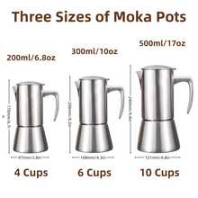 Brushed Stainless Steel Moka Pot, 304 Stainless Steel Stovetop Espresso Maker, Induction Compatible Coffee Maker For Gas, Electric & Ceramic Cooktops, 200ml/300ml/500ml - Silver - View 7