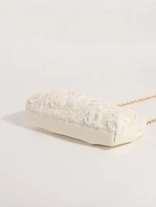 女款白色花卉蕾絲手拿包，附可拆式金色鏈條肩帶，新娘婚禮晚宴包 - 白色 - 查看 5