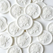 20pcs/Pack 3D Rose Pattern Wax Seal Stickers, Self-Adhesive Gift Wedding Invitation Envelope Seal Stickers, Pearl White - 3D Rose - Pearl White - View 2