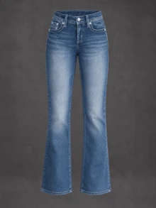 New Embroidered Slim Fit Washed Women's Jeans - Navy Blue - View 4