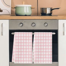 2pcs Minimalist Pink & White Plaid Kitchen Towels, Soft & Machine Washable, Suitable For Dining Table Decor, Kitchen & Dining Room Decoration, Daily Gift, Kitchen Accessories - Multicolor - View 7