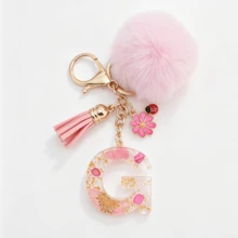 1pc Pink Glitter Letter Keychain (A-Z) - Dried Flower Shell Resin Letter Charm With Pop Pom Pom, Leather Tassel And Oil-Drip Daisy Beetle Accessory, Fashion Key Ring, Suitable For Bags/Cars, Cute Gift For Women And Mothers - Multicolor - View 16