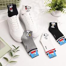 5雙組 MINISO Snoopy 棉質中筒襪，柔軟透氣卡通針織襪，黑白灰休閒中筒襪，日常街頭穿搭配件，舒適居家休閒足部穿著 - 36-43 - 查看 2