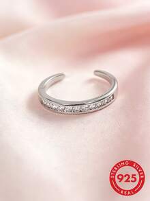 1pc S925 Sterling Silver Inlaid Row Diamond Open Ring, Fashionable Luxury Niche Exquisite Personalized Minimalist Elegant Ins Cold Style Daily Wearable Stackable Jewelry Accessory Casual Party Versatile Gift - Drilling Machine - View 5