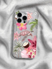 Tropical Floral Shell Turtle Summer Beach Pattern Shockproof Phone Case, Compatible With IPhone 13/15/16/17pro/17/14/17/15pro/15 Plus/15 Promax/7plus/8plus/X/Xs Max/Xr/11pro/12pro/13pro/14pro/11promax/12promax/13promax/14promax/14plus/17pro Max/17Air/16Pro/16plus/16promax/ - Multicolor - View 2