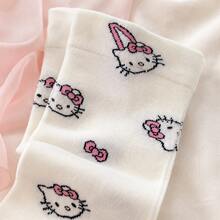 MINISO Sanrio Hello Kitty 全身印花中筒襪，可愛蝴蝶結與臉部圖案，棉混紡，返校必備 - 樣式 2 - 查看 4