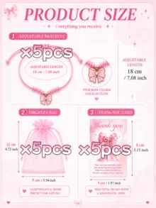 Gender Reveal Party Supplies: Pink Bow Wish Bracelet - Suitable As Baby Shower Party Favor Or Children's Party Return Gift - Pink - View 10