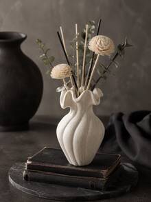 1pc Wabi-Sabi Style Spotted Cream Ribbed Reed Diffuser Bottle, Lotus Leaf Wavy Rim Design, Minimalist Dried Flower Fragrance Vessel, Neutral Color Living Room Desktop Aesthetic Decor Gift - Spiral Aroma Bottle - View 14