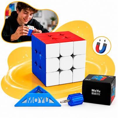 Cubo mágico Magnético Profissional 3x3x3 colorido Speed Cube stickerless com imã ajuste de tensão e suporte Anti Travamento Moyu 56mm