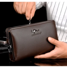 Men's Large Long Leather Clutch Wallet Passport Business Phone Case Credit Card Holder Wallet Casual Anti-Theft Password Lock Handbag RFID Blocking - Brown - View 2