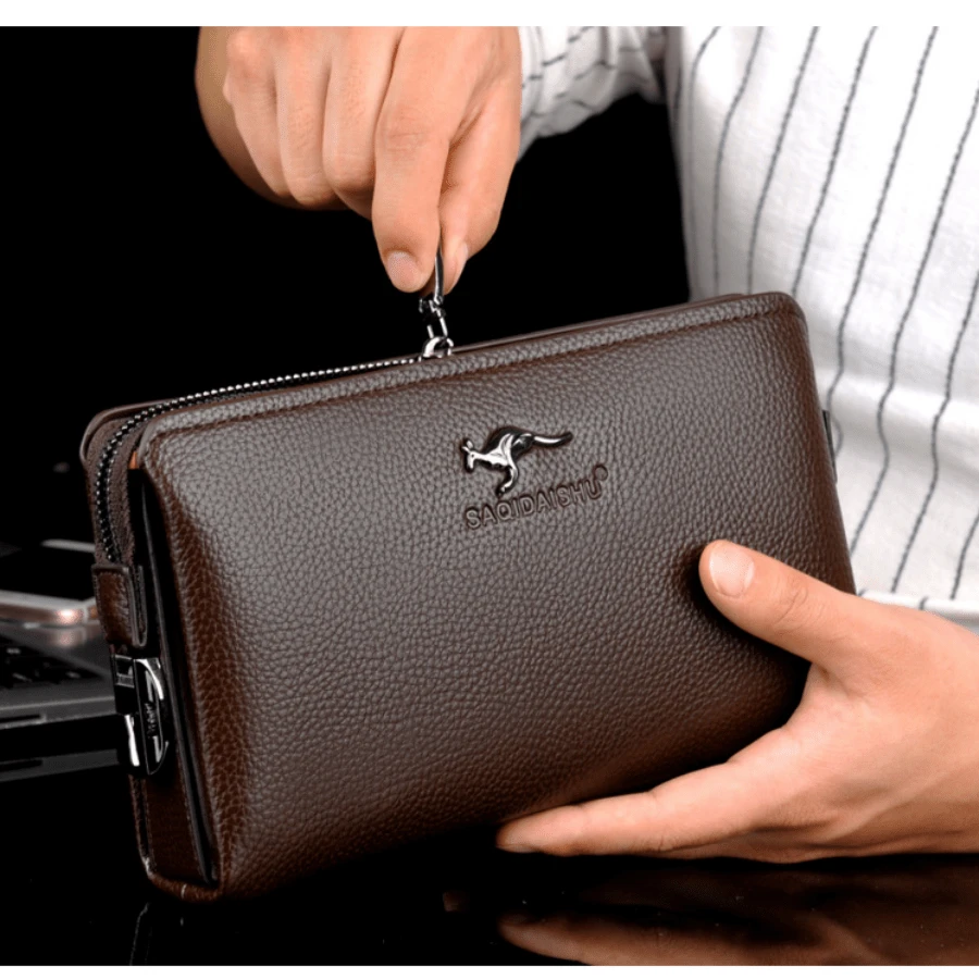 Men's Large Long Leather Clutch Wallet Passport Business Phone Case Credit Card Holder Wallet Casual Anti-Theft Password Lock Handbag RFID Blocking