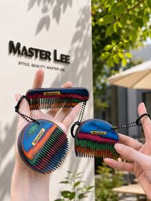MASTERLEE 1pc, Iridescent Portable Colorful Peach Wood Flat Comb, Mini Small Size With Hanging Ring For Carrying On Bag, Non-Damaging Rounded Teeth, Head Massage Comb, Birthday Gift, Christmas Gift, Suitable As A Gift - Multicolor - View 3