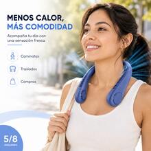 Ventilador manos libres colgante para el cuello, batería de larga duración recargable por USB, diseño compacto portátil disponible en azul, blanco y rosa, accesorio indispensable en verano para gym, hogar, escuela y salidas al exterior - Azul - Ver 9