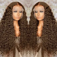 34 Inch 250% Density 13x4 Chocolate Brown Deep Wave  Human Hair Wig 13x4 Loose Deep Wave Lace Front Wigs Human Hair 4# Colored Pre Plucked Wet And Wavy Lace Front Wig Human Hair For Women With Baby Hair Natural Black Color - S4 - View 9