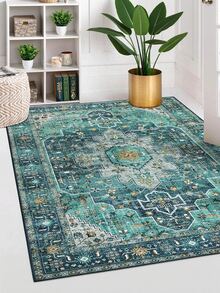 1pc Luxury Classic Vintage Bohemian Carpet, TPR Washable Bottom, Elegant Rectangular Soft Area Rug For Outdoor, Entryway, Living Room, Bedroom, Laundry Room, Bathroom, Game Room, Fluffy Machine Washable All Season Carpet, Home Decor - Multicolor - View 1