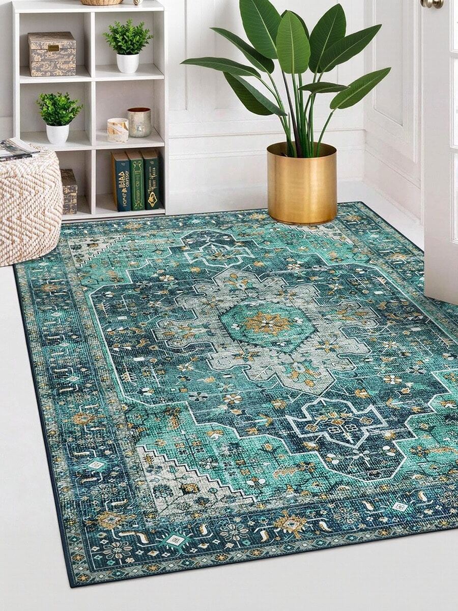 1pc Luxury Classic Vintage Bohemian Carpet, TPR Washable Bottom, Elegant Rectangular Soft Area Rug For Outdoor, Entryway, Living Room, Bedroom, Laundry Room, Bathroom, Game Room, Fluffy Machine Washable All Season Carpet, Home Decor - Multicolor - View 1