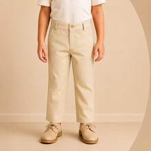 Calça Infantil Masculina Menino C/ Bolso Elastico Sarja Algodao Bege/Preta Juvenil Social Festa Casamento Batizado Aniversario Envio Imediato - Bege - Visão 4
