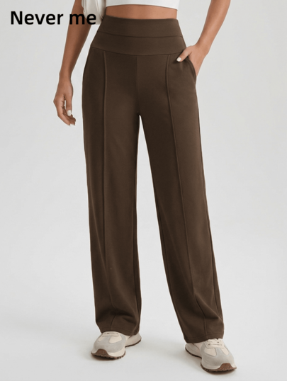 Never me Women's Straight Leg Wide Leg Athletic Pants, Fitted Elastic Pilates Running Training Yoga Pants, Casual Everyday
