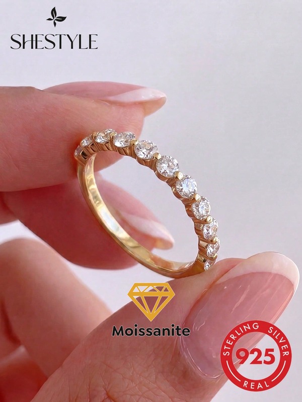 1pc 2mm Round Diamond Edge Moissanite Fashion Ring, Valentine's Day Christmas Birthday Couple Gift, Charming Luxury Women Pendant Ring