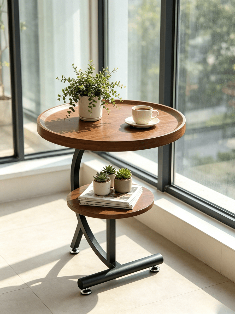 1pc Light Luxury Curved Double-Layer Side Table, Household Double-Layer Storage End Table, Multi-Functional Round Storage Table Beside Sofas.