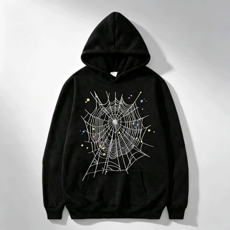 NEW Hip Hop Spider Y2k Pullover Hoodie Suitable For Autumn And Winter, Casual Pullover Sweatshirt, Loose Fit,Unisex, Perfect For Sports And Daily Wear - Black 1 - View 1