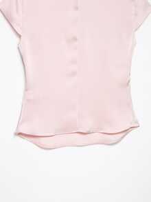 Mellowy Spring/Autumn New Women's European And American Style Fashion Minimalist Side Button Decor Satin Top Pink Summer - Pink - View 6