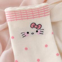 MINISO Sanrio 可愛 Hello Kitty 刺繡中筒襪，粉色波點與格紋飾邊，舒適日常基本款，返校季 - 樣式 3 - 查看 4