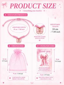 Gender Reveal Party Supplies: Pink Bow Wish Bracelet - Suitable As Baby Shower Party Favor Or Children's Party Return Gift - Pink - View 6