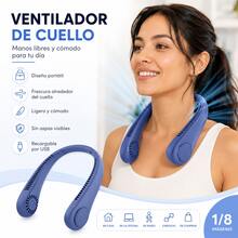 Ventilador manos libres colgante para el cuello, batería de larga duración recargable por USB, diseño compacto portátil disponible en azul, blanco y rosa, accesorio indispensable en verano para gym, hogar, escuela y salidas al exterior - Azul - Ver 4