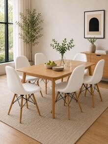 1/4/6 piezas Fundas para silla curva de unicolor moderno, removibles, lavables, de seda de leche elástica, para todas las estaciones - Blanco - Ver 4