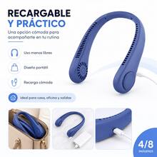 Ventilador manos libres colgante para el cuello, batería de larga duración recargable por USB, diseño compacto portátil disponible en azul, blanco y rosa, accesorio indispensable en verano para gym, hogar, escuela y salidas al exterior - Azul - Ver 8