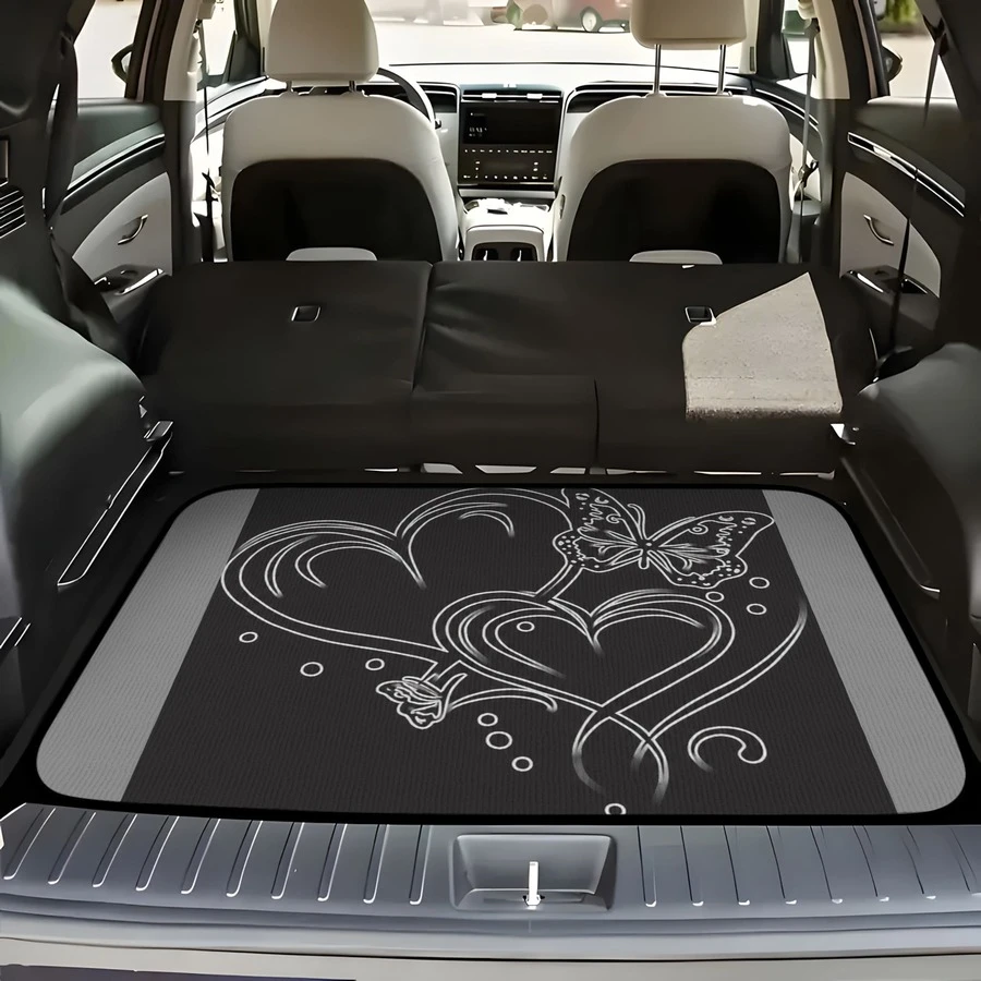 1PC, Non-Slip Fashionable Car Trunk Mat, Heart Butterfly Pattern Design - Durable Polyester Material, Keeps Trunk Dry And Clean, Adds Personalized To Your Car Interior, Car Trunk Protective Mat, Perfect For Storage And Decoration. - Heart Butterfly - View 1