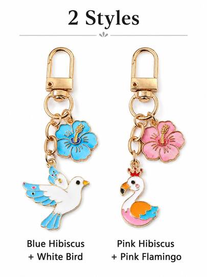 1/2 stuks schattige vogel sleutelhanger hanger, Hibiscus witte duif/roze flamingo bedel, tas hanger decoratie, dames rugzak rits decor/autosleutelring/portemonnee telefoon hanger, verjaardags- en vakantiecadeau