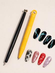 1 pièce Outil d'art des ongles magnétique 3D œil de chat avec baguette magnétique à perle ronde, convient pour l'effet de vague océanique du vernis à ongles gel, manucure DIY - Noir - Voir 17